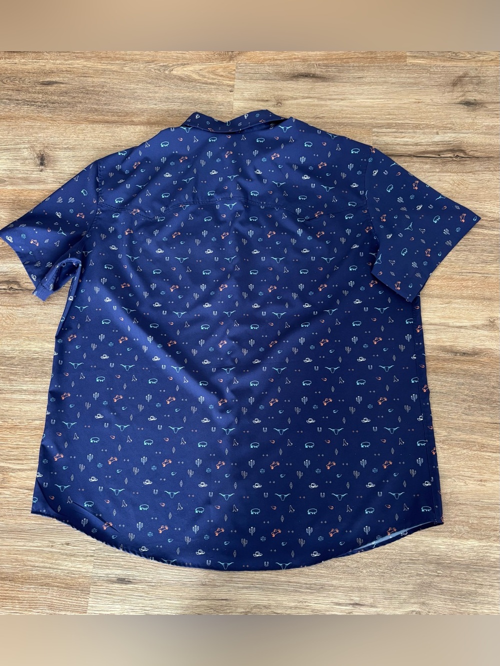 Panhandle Slim Navy XXL 2X short sleeve Western white pearl snap shirt. Preloved - Picture 5 of 11